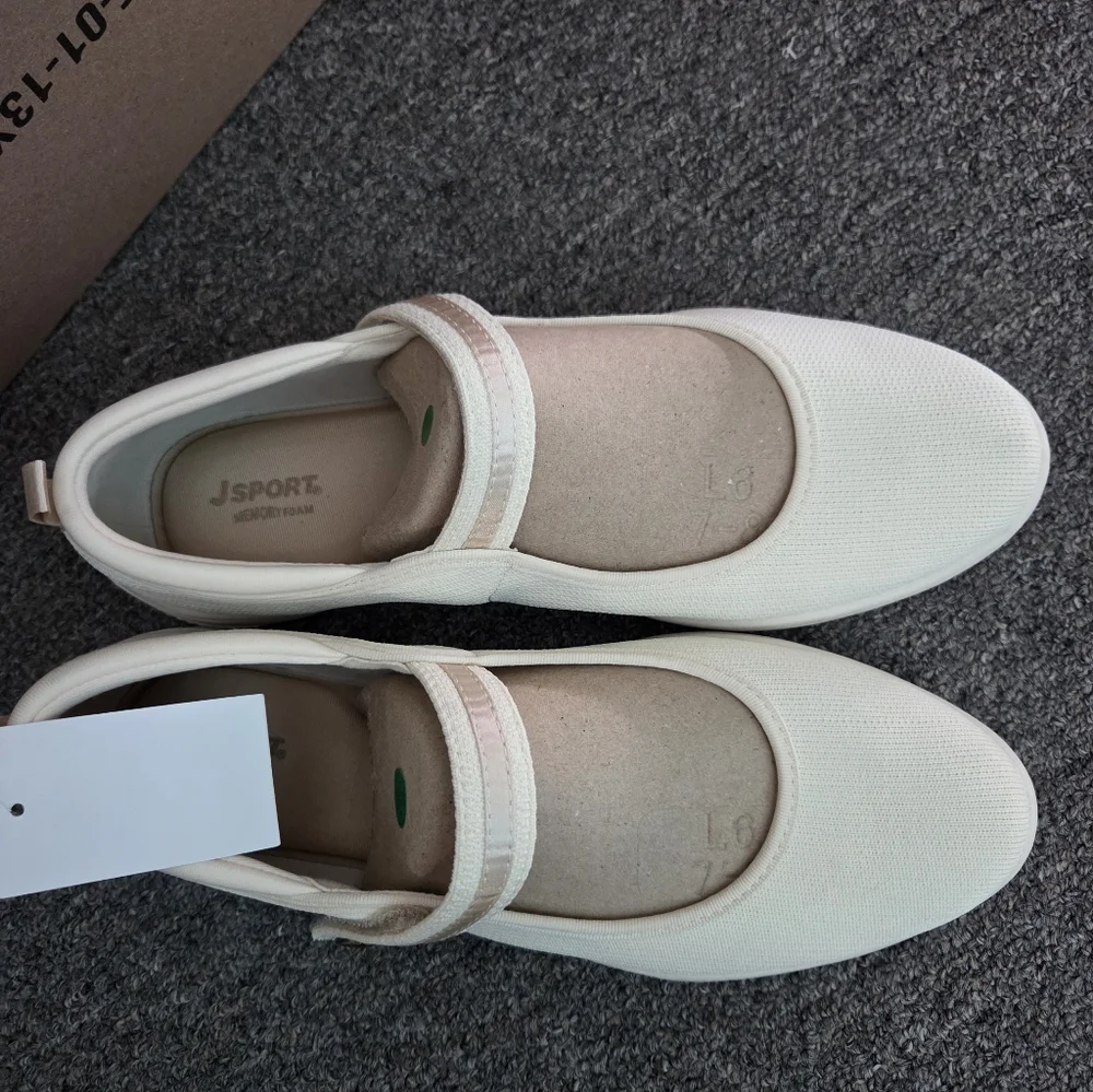 JSport Elegant Cream Mary Jane Flats In Size 10 New With Box - Picture 4 of 12